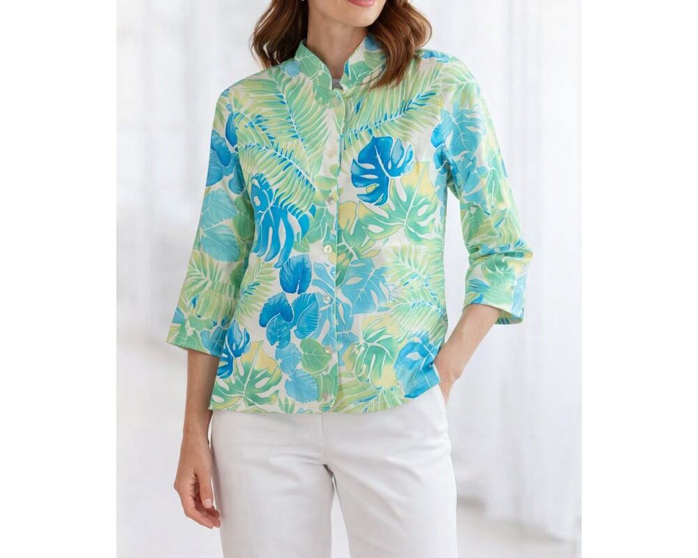 Sea Suns Women's Tropical Palm Leaf Colorful Spring Lightweight Jacket Size Sm
